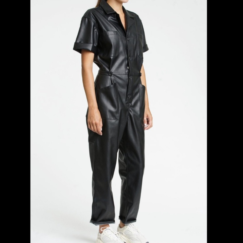 NWT Pistola Faux Vegan Leather Cargo Jumpsuit in Black